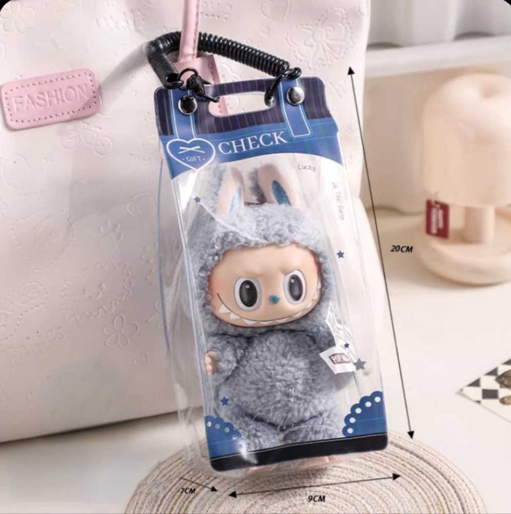 Cute Labubu Transparent Storage Bag / Trendy Doll Dust Protection Case (Blue)